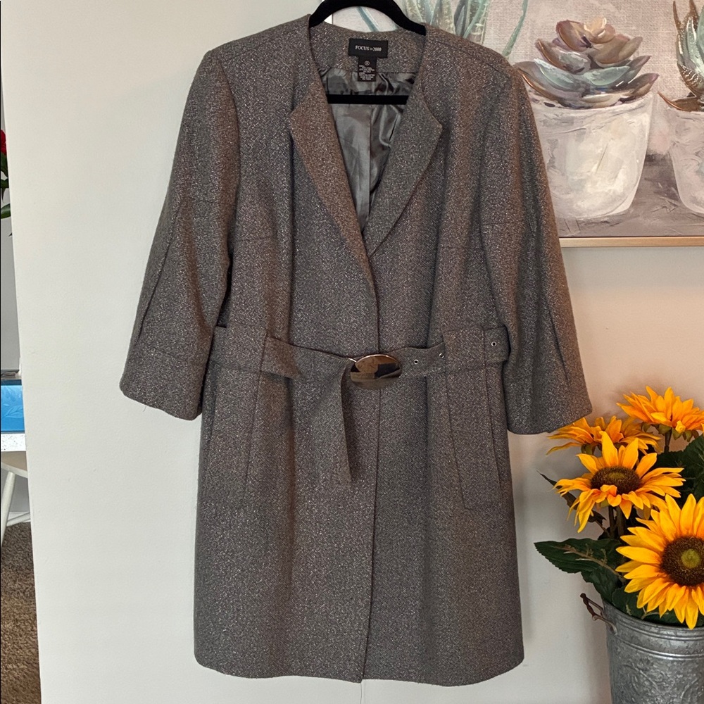 FOCUS 2000 Coat Gray Metallic Wool Silk blend Plus SZ 14 Vintage Like new!